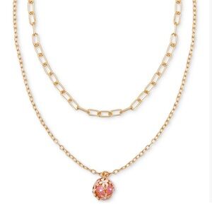 New Gold-Tone Flower & Crystal Round Layered Pendant Necklace, 18" + 2" extender